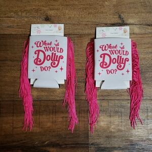 Set Of 2 Dolly Parton Pink Fringe Can Coolers